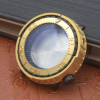 Gold Case Seiko Aluminum Bezel Insert Fit NH35 NH36 7S26 Movement Tuna Monster Canned Watch Sapphire Glass Diving Watch Case