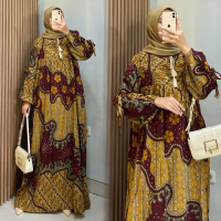 Hanum Gamis Tasel Homedress Mayung Jumbo Bahan Rayon Batik by Kirania Kain Nyaman