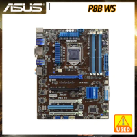 Asus P8B WS Motherboard Used, DDR3, Support Xeon E3 1230 V2 Processor, Intel C206, LAG 1155, DVI/USB3.0/SATA3/ATX/PCI-E X16 Slot