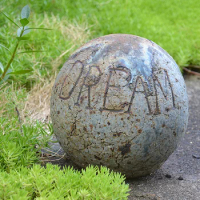 Vintage Home Garden Decor Pottery Clay Stone Ball With Dream Sign On Outdoor Stone Dream Ball Plaques