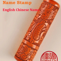 Chinese Style Handmade Engraving Zodiac Wood Stamp Custom Name Stamp With Cloth Bag For Children Girlfriend Parent Personal Seal