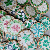 Đế lót ly khảm trai viền mây dùng lót ly/ decor trang trí - Rattan Coaster