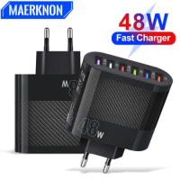 USB 6 Ports Charger Fast Charging 65W Mobile Phone Adapter For iPhone 14 13 Pro Xiaomi Samsung Oneplus Quick Charger Wall Charge