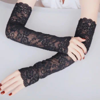 Lace sunscreen arm cover long half-cut arm sleeve summer driving bike UV protection female