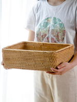 越南藤編收納筐桌面雜物零食玩具收納籃愛用長方形日式編織置物籃