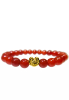 LITZ [SPECIAL] LITZ 999 (24K) Gold Fortune Lock Charm with Red Agate Bracelet