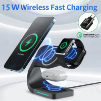4 In 1 Magnetic Wireless Charger Stand 15W Fast Charging Dock Station For Iphone 12 Pro X Max Apple Watch Airpods Pro