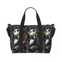 Custom Halloween Jack SkellingtOn Collage Tote Bag Women Large Capacity Beach Gym Shoulder Travel Ba