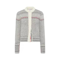 Thom Browne Fairisle Jacquard Donegal Cropped Cardigan Grey 38 Grey