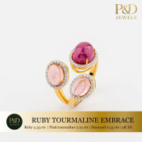 แหวนพลอยแท้ Peridot 3.10ct Pink tourmaline 1.91ct