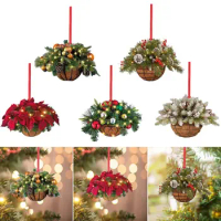 2 Pcs Christmas Decoration Hanging Basket Acrylic Artificial Wreath Garland Christmas Hanging Basket Pendant House Ornament Gift