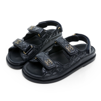 CHANEL 香奈兒 雙C金LOGO 羊皮涼鞋 (深藍-37.5)