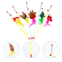 5 PCS Christmas Cat Teaser Stocking Toys Bidoof Plush Kitten Interactive Wand Feather