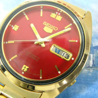 Rare Red Dial Seiko 5 gold-plated Japanese 7009 automatic men's watch (brand-new)