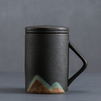 粗陶茶杯茶水分離泡茶杯子馬克杯辦公室把杯帶蓋過濾陶瓷水杯禮盒
