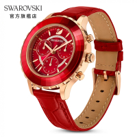 Swarovski 施華洛世奇 Octea Lux Chrono 手錶真皮錶帶, 红色, 玫瑰金色潤飾