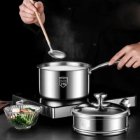 Extra-thick 316 Stainless Steel Milk Pot Auxiliary Food Pot Steaming Soup Pot Household Stew Pot Porridge Non-stick Gas
