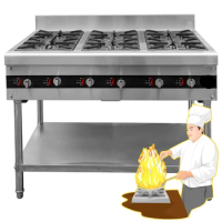 Yoslon Commercial Kitchen 6 Burner Freestanding Gas Stove With Oven, Industrial Lpg Burner Cooker Gas Stove/