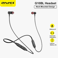 Awei G10BL Wireless Bluetooth Earphone Magnetic Neckband Earbuds With Mic Dual Driver Noise Cancel IPX5 Waterproof Sport Headset