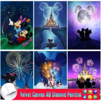 5d Velvet Canvas Diamond Painting Disney Mickey Mouse Castle Moon Diy Diamond Mosaic Embroidery Christianity Picture Rhinestone