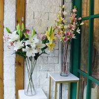 Lmdec 仿真百合花和玉蘭花假花客廳餐桌裝飾插花束家居擺設絹花藝
