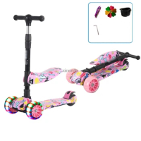 3 In 1 Kid Adjustable Kick Scooter Foldable Seat Flashing 3 wheels Step Scooters Children City Roller Skateboard Gifts For Kids