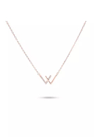 Millenne Minimal Studded W Cubic Zirconia Rose Gold Necklace with 925 Sterling Silver