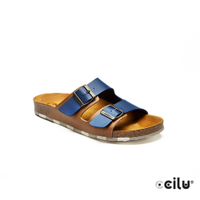 CCILU 雙釦皮革拖鞋-男款-801001032褐藍色