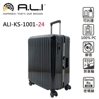 【日本A.L.I】24吋 一扳即停煞車輪 行李箱 / 鋁框箱 (鏡面黑 KS-1001B)