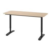 BEKANT 書桌/工作桌, 實木貼皮, 染白橡木/黑色
