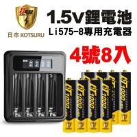 【日本KOTSURU】8馬赫 1.5V恆壓可充式鋰電池(4號8入)+液晶充電器(台灣製造 4槽獨立 附線)