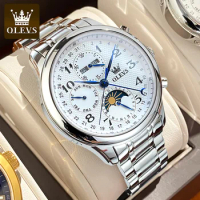 OLEVS 6667 Men's Watch Business Calendar Lunar Phase High Quality Stainless Steel Waterproof Watch Top Luxury Brand Men's Watch