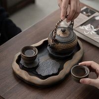 粗陶茶盤家用茶具套裝 小型幹泡臺日式復古排水儲存式茶臺 功夫茶海