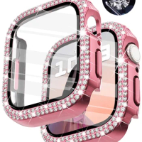 Bling Diamond Cover For Apple watch Case 45mm 41mm 44mm 40mm Tempered Glass+Bumper Screen Protector iWatch series 9 8 7 6 5 4 SE