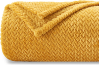 NEWCOSPLAY Super Soft Throw Blanket Mustard Yellow Premium Silky Flannel Fleece Leaves Pattern Light