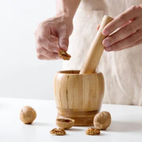 1 Set Manual Wood Mortar And Pestle Garlic Spice Mixing Grinding Bowl Set Kitchen Garlic Grinder Tool Kitchen Gadget