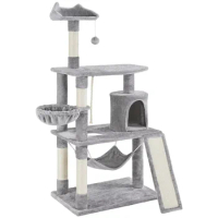 62" Cat Tree with Condo and Scratching Post Towers, Light Gray