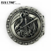 The Bullzine Skull belt buckle with pewter finish FP-03195 with continous stock