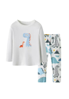 Little Kooma 可愛嬰兒童睡衣恐龍圖案上衣與條紋褲套裝