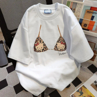 เสื้อยืด 100% ผ้าฝ้าย M&R เสื้อยืดผู้หญิง เสื้อยืดเกาหลี Leopard print halter with Kitty cat print p