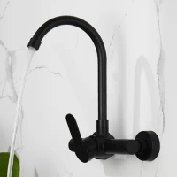 SUS 304 Stainless Steel Wall Mounted Kitchen Faucet Hot Cold Kitchen Mixers Kitchen Sink Tap Black Lead Free Basin Faucet