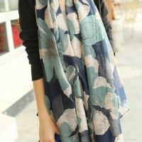 Bali Silk Printed Scarf with Begonia Flower Large Floral Pattern Scarf for Women Warm Neck Scarf