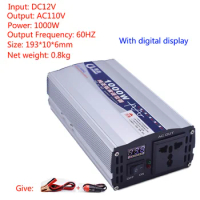 Pure Sine Wave Inverter DC12V Turn AC110V 1000W Voltage Transformer Power Converter Solar Inverter With digital display
