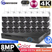 4K 32CH NVR 8MP WiFi Dual Lens 8X Zoom PTZ Kit Security Camera System Audio Color NightVision Auto Track Cctv Video Surveillance