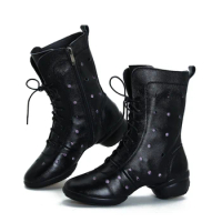 Dance Shoes Soft Soles Leather Dance Boots Women Heighten Modern Dance Square Boot Woman Dance Shoes Sports Boots Sneakers