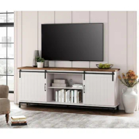 Farmhouse TV Stand with Sliding Barn Door for 75 Inch TV, with Console Storage Cabinet &amp; Adjustable Shelves,TVs cabinet