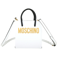 MOSCHINO Shopper 字母印花小牛皮手提斜背紙袋包(白色)