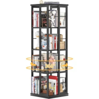 Rotating Bookshelf, Corner Bookshelf, 360 Display Wood Spinning Bookshelf, Narrow Shelf Revolving Organizer Storage Rack