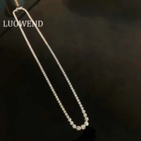 LUOWEND 100% Real 18K White Gold Necklace 3ct Real Natural Diamond Tennis Chain Necklace for Women Party