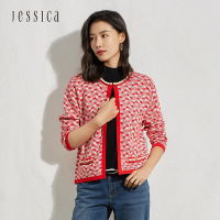 JESSICA - 經典百搭時尚撞色拼接針織開衫外套222147